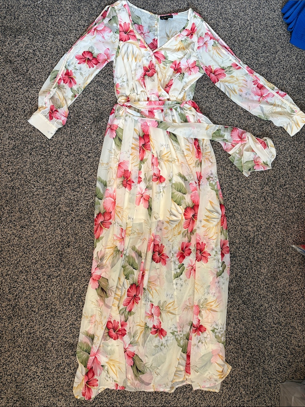 Floral Wrap Maxi Dress in Pink and Green